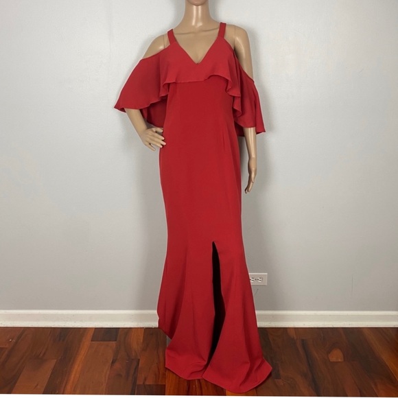 JAY X JAYGODFREY RED COLD-SHOULDER MAXI GOWN - Picture 2 of 10